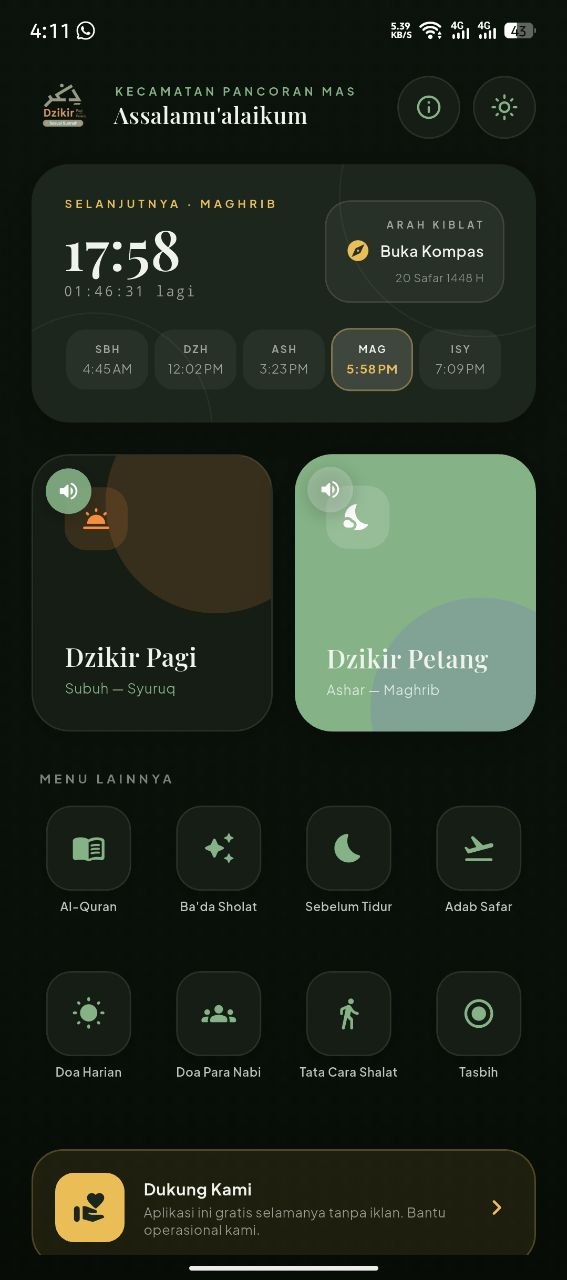 Tampilan semua fitur aplikasi